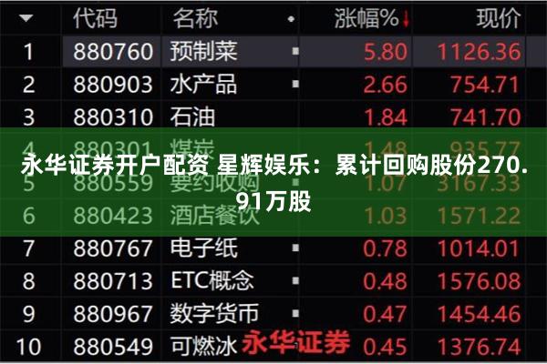 永华证券开户配资 星辉娱乐：累计回购股份270.91万股
